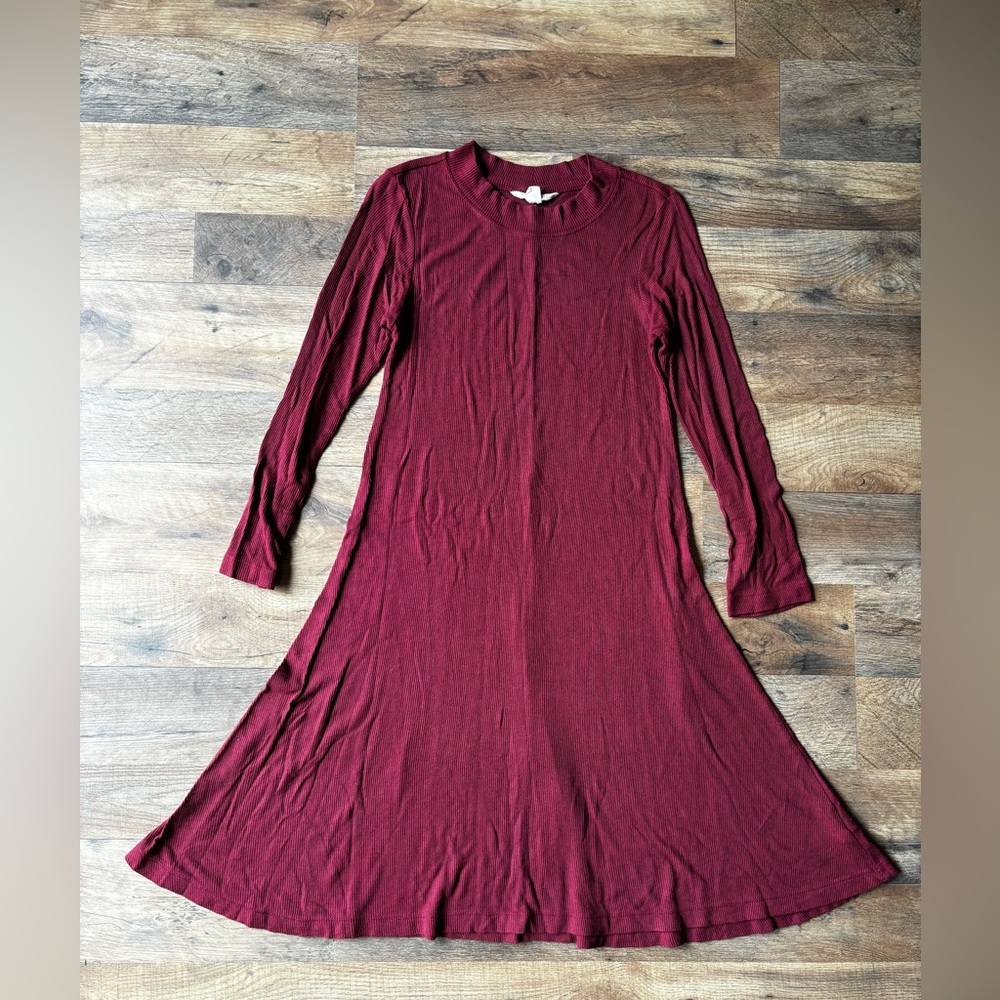 American Eagle Soft & Sexy Long Sleeve Burgundy Ribbed Mock Turtleneck Dress
